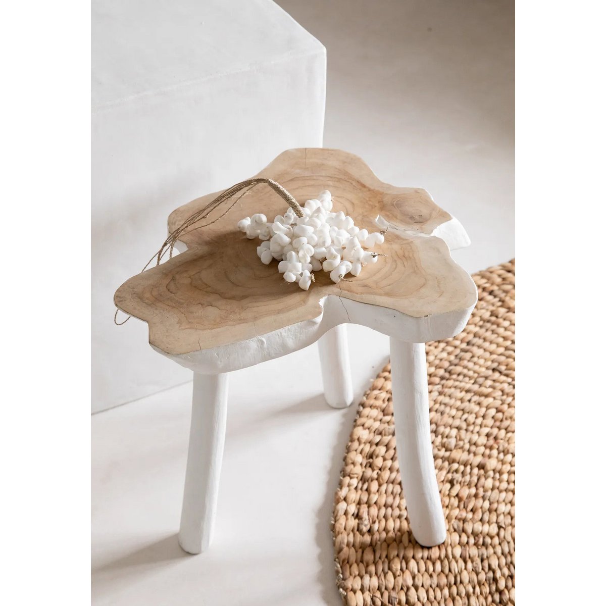 Rattan Side Table - Natural White Organic Accent Table