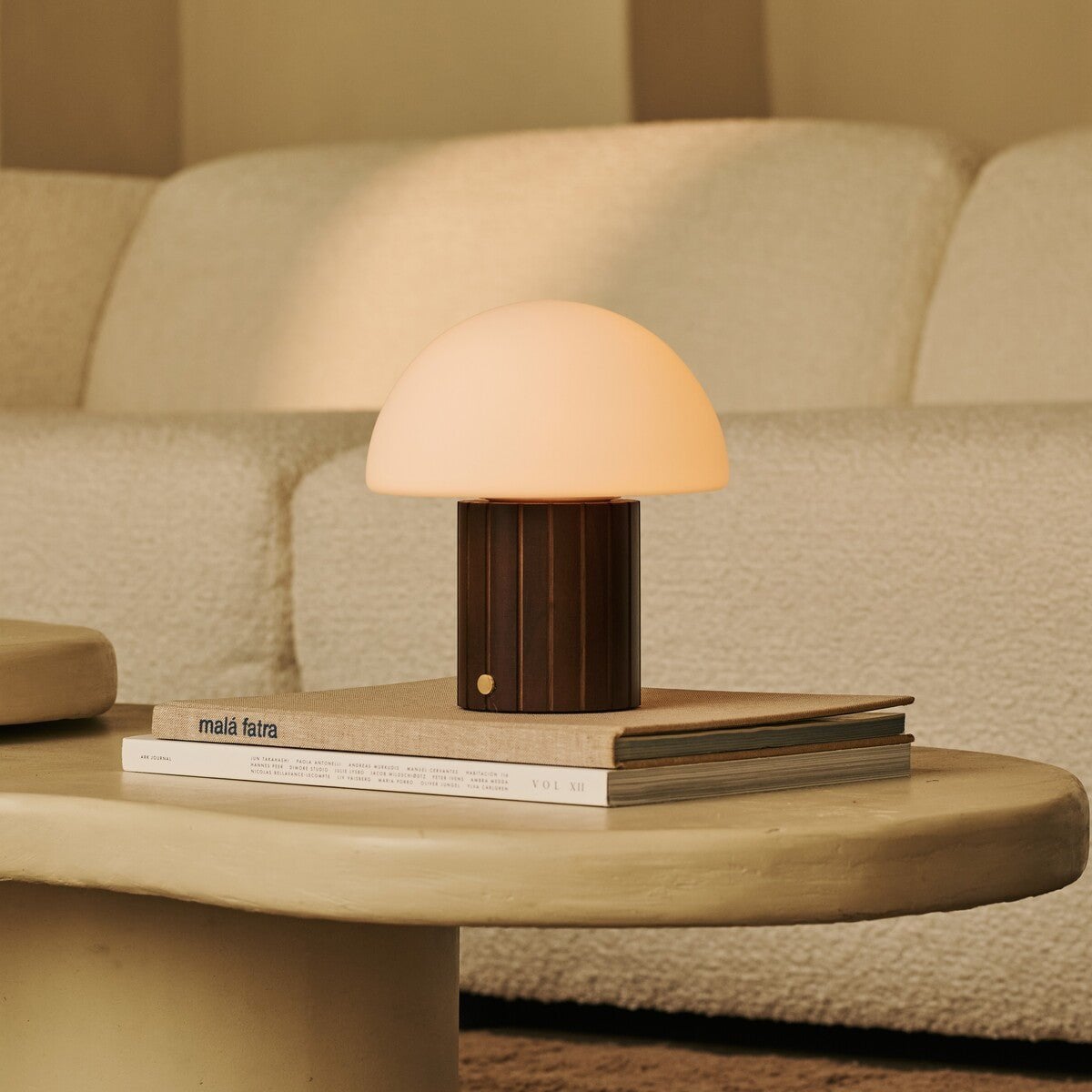 Dark Brown Rechargeable Table Lamp Dimmable with Modular Lampshade