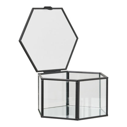 Glass and Metal Storage Box Set - Clear & Black, Set of 2
