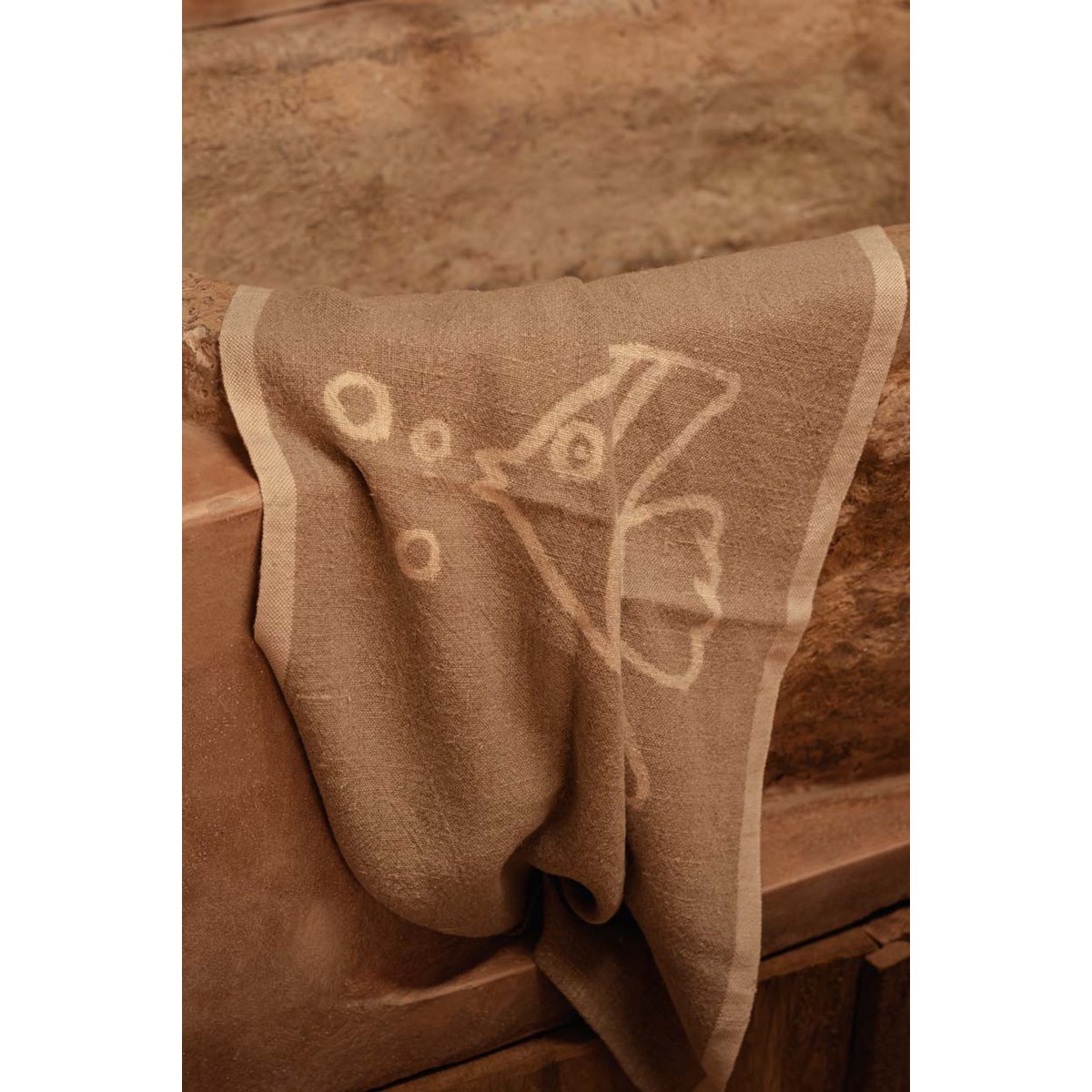 Linen Kitchen Towel - Natural White Fish Design - 50x70