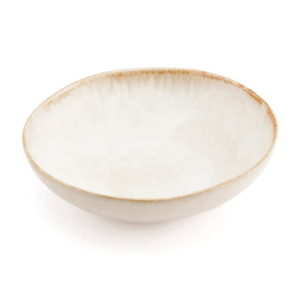 Stoneware Pasta Plate - Cascais Handcrafted Dinner Plate with Burnt Umber Rim