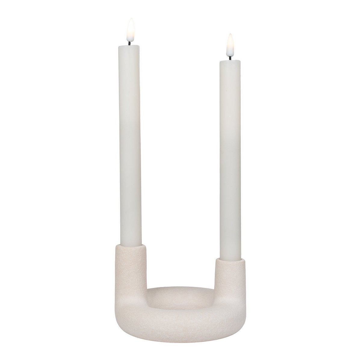 Ceramic Candle Holder - Beige Modern Candelabra - 13x8.5 cm