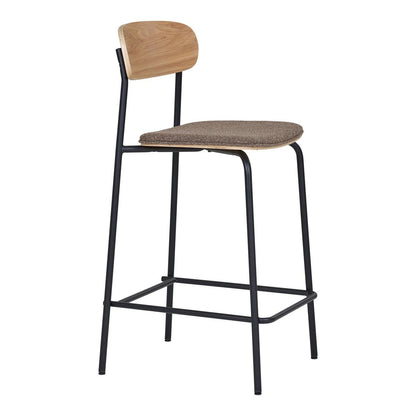Counter Stools - Ash Wood & Black Metal, Brown Seat, Set of 2