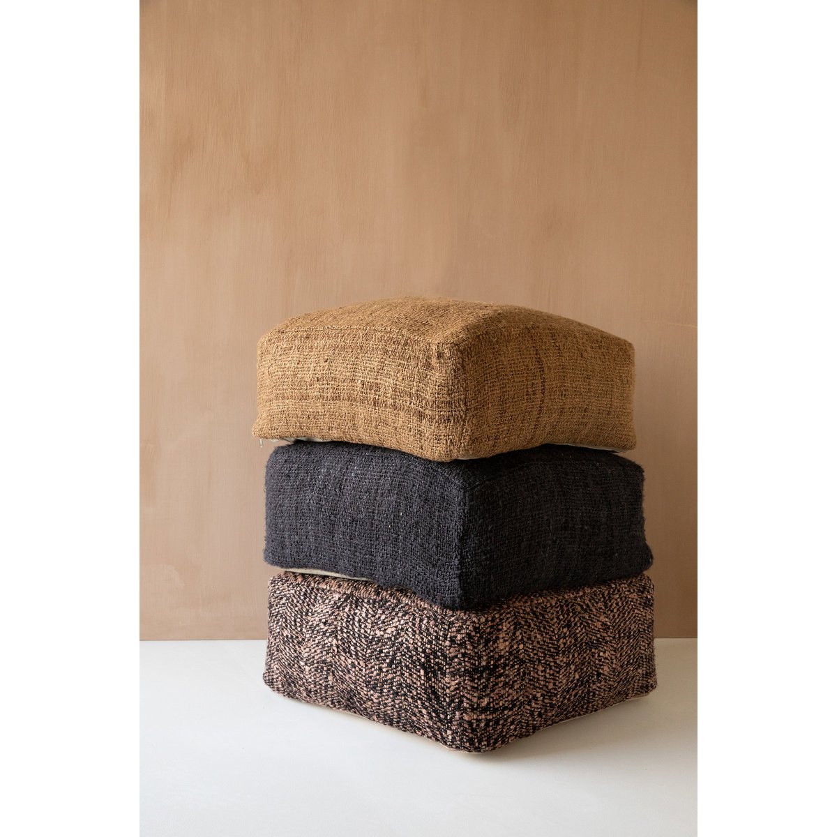 Cotton Pouffe Ottoman - Black Navy Accent Seating