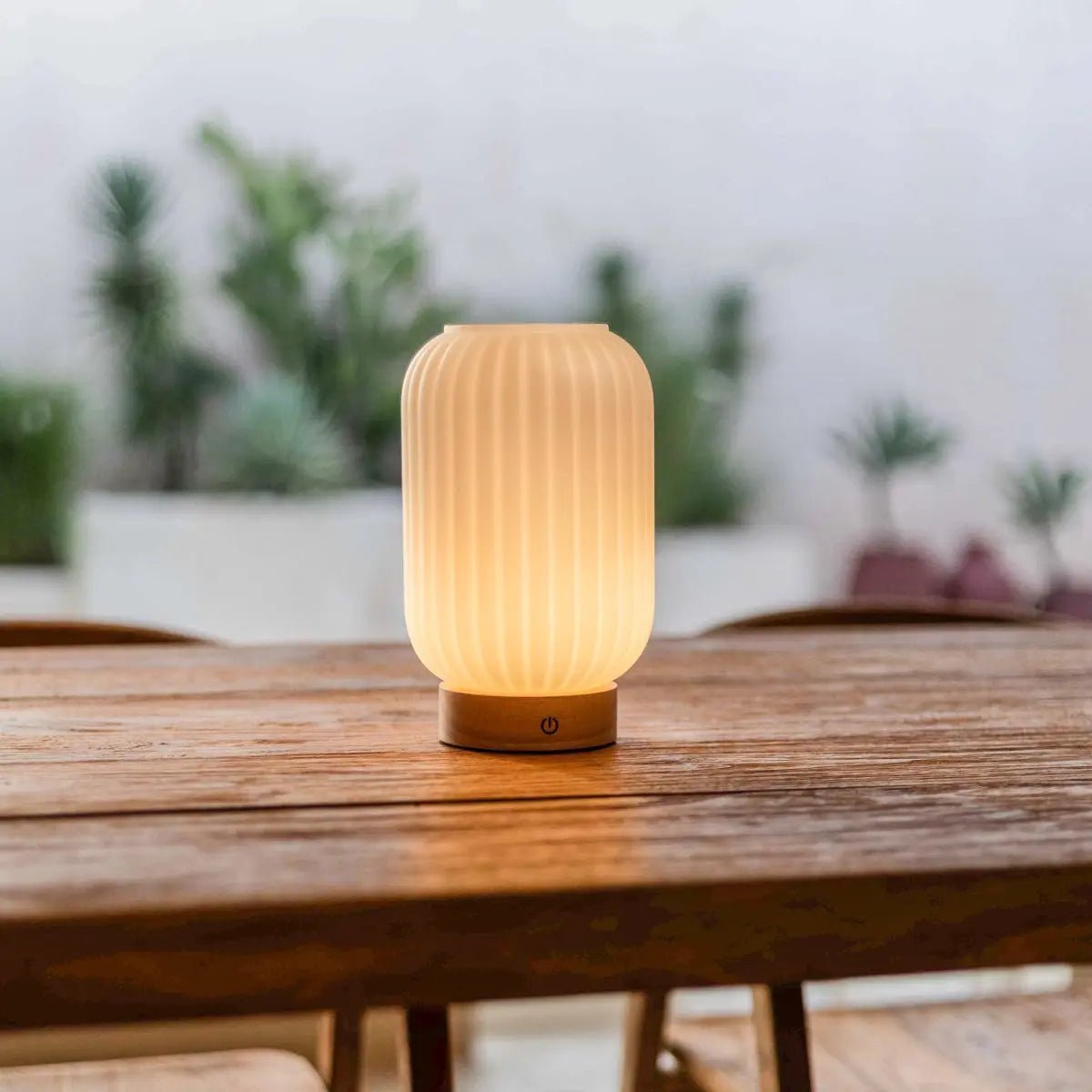 Rubberwood Table Lamp – Light Brown Rechargeable Lamp with 3 Light Modes