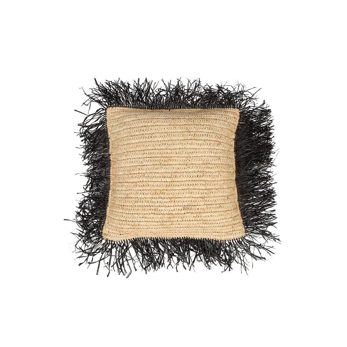 Raffia Cushion Cover - Black Natural Nordic Throw Pillow - 40x40cm