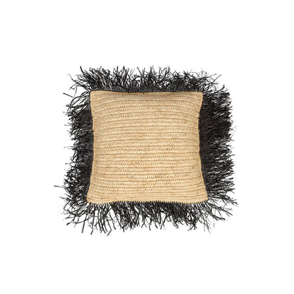Raffia Cushion Cover - Black Natural Nordic Throw Pillow - 40x40cm
