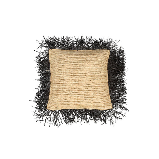 Funda De Cojín De Rafia - Negro Natural - 40x40