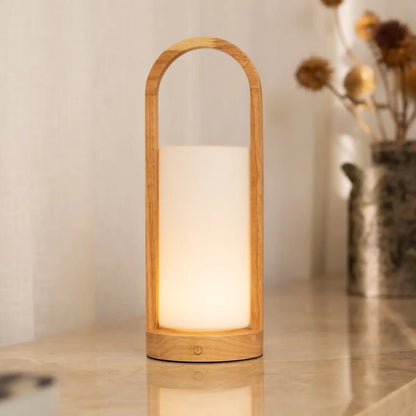 Light Brown Wooden Table Lamp - Cordless Rechargeable Dimmable