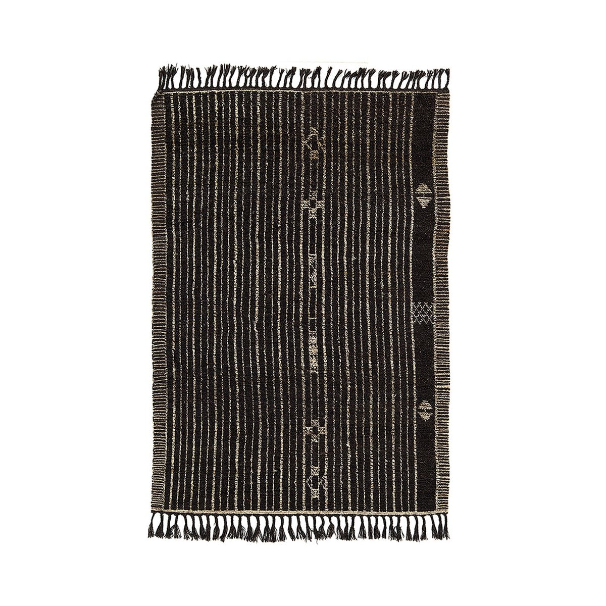 Wool Area Rug – Handwoven Afghan Rug with Ivory Stripes, 309x205cm