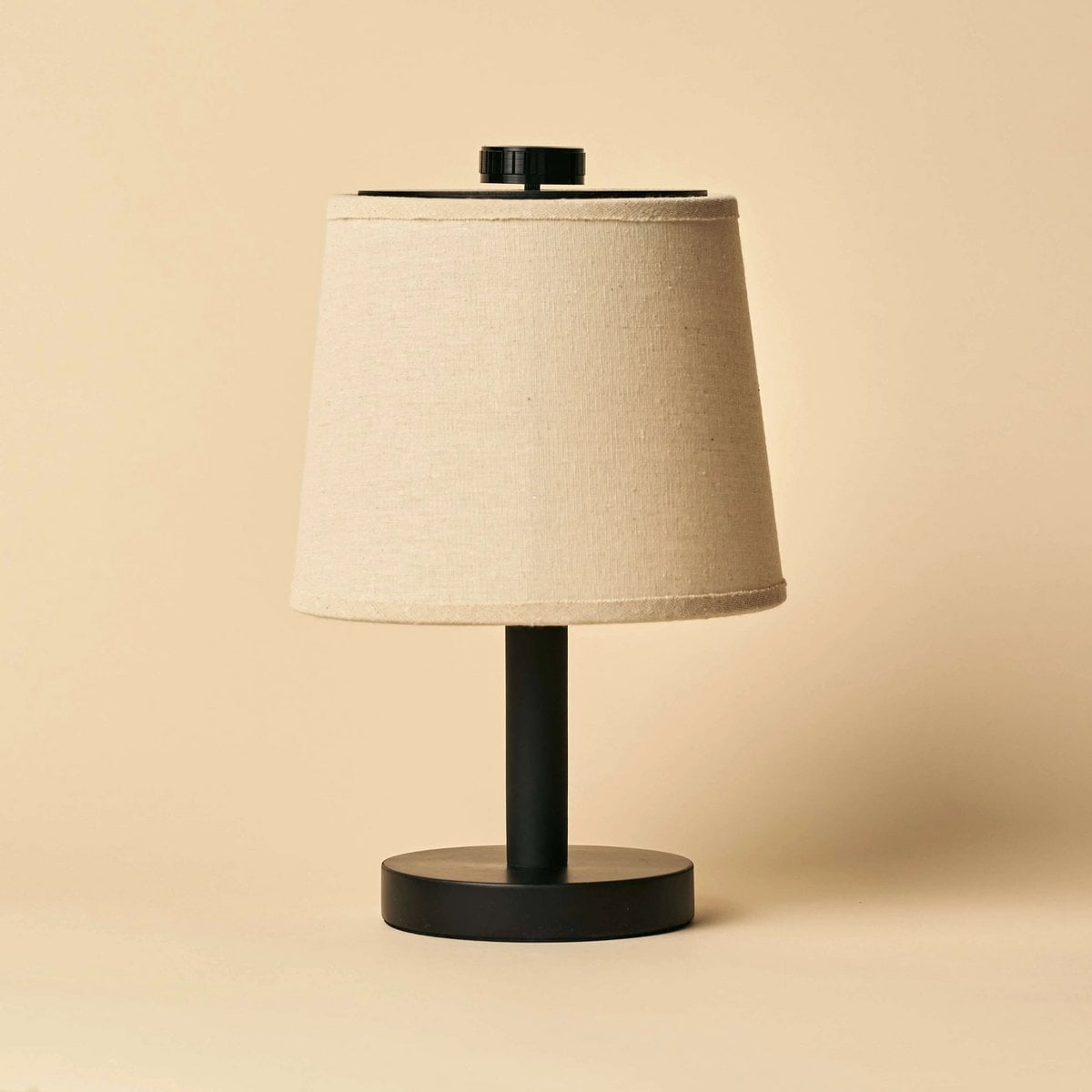 Black Wooden Table Lamp - Cordless Rechargeable Linen Shade