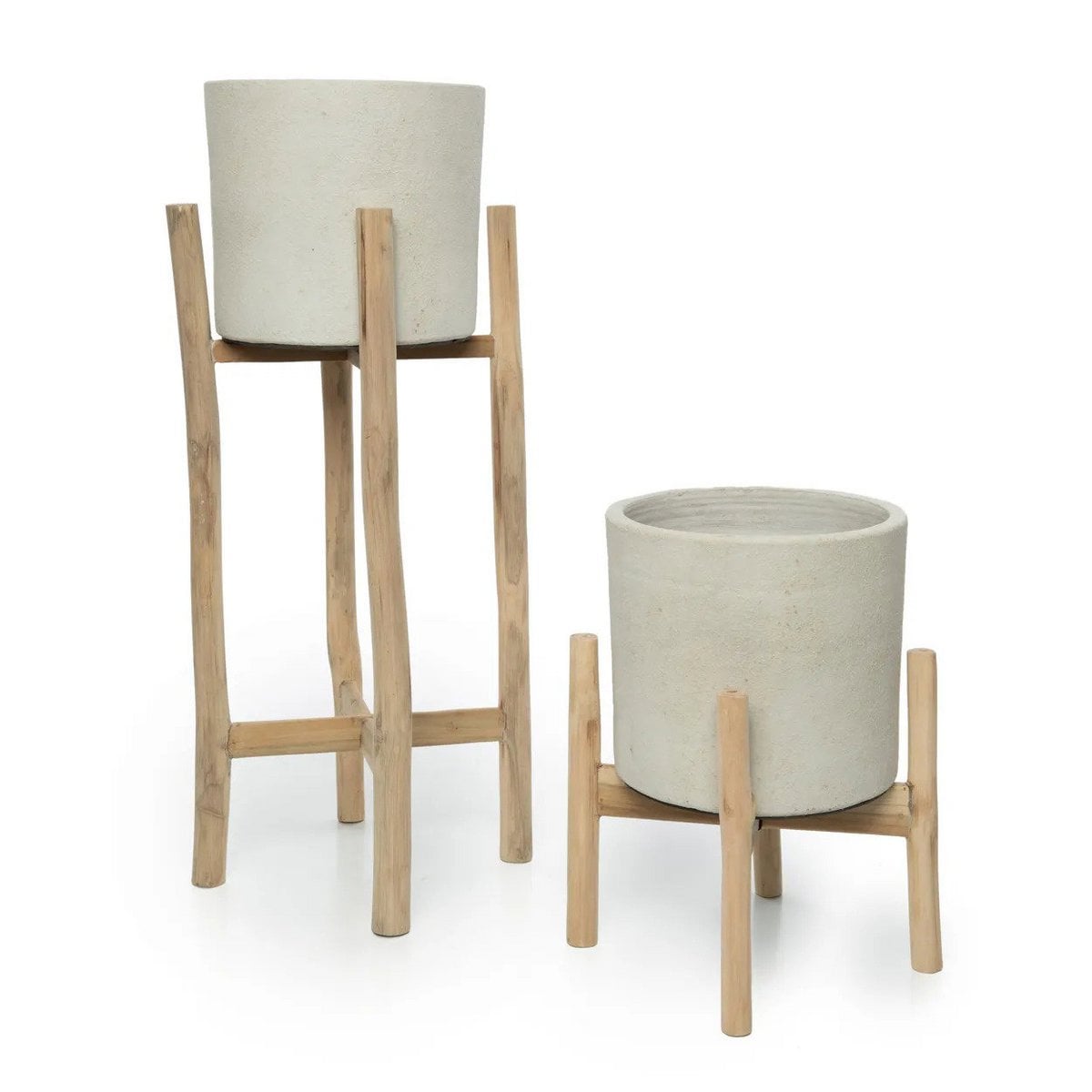 Terracotta Planter with Teak – Concrete Natural Low Planter, Small