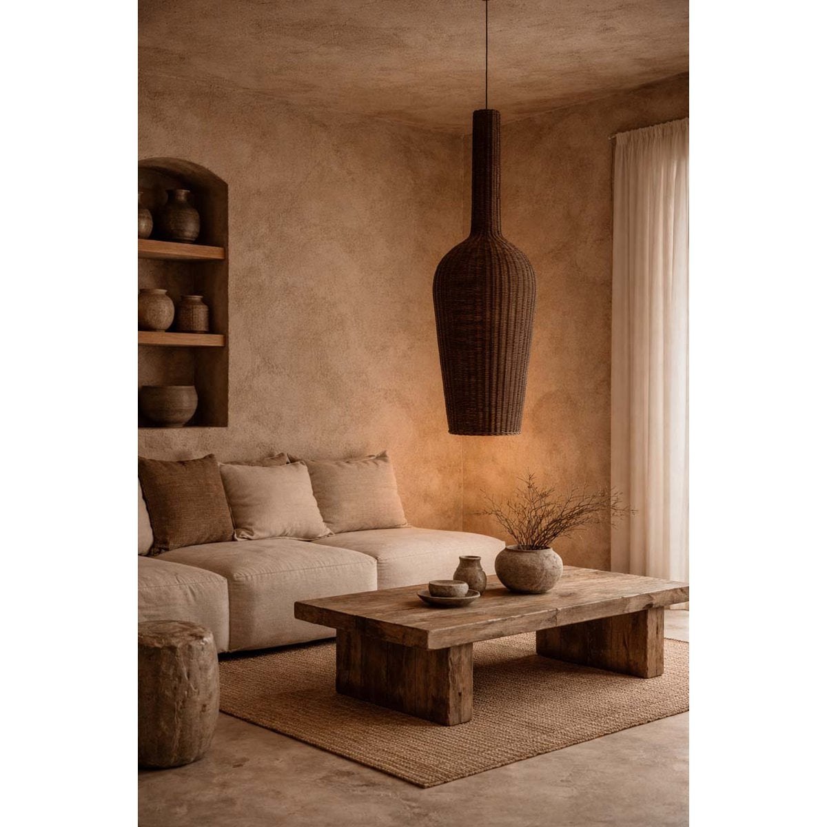 Rattan Pendant Light - Dark Walnut XXL Woven Hanging Lamp