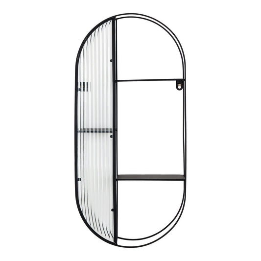 Glass Shelf Black Steel Frame - 3-Tier Newcastle - 32x11x68 cm