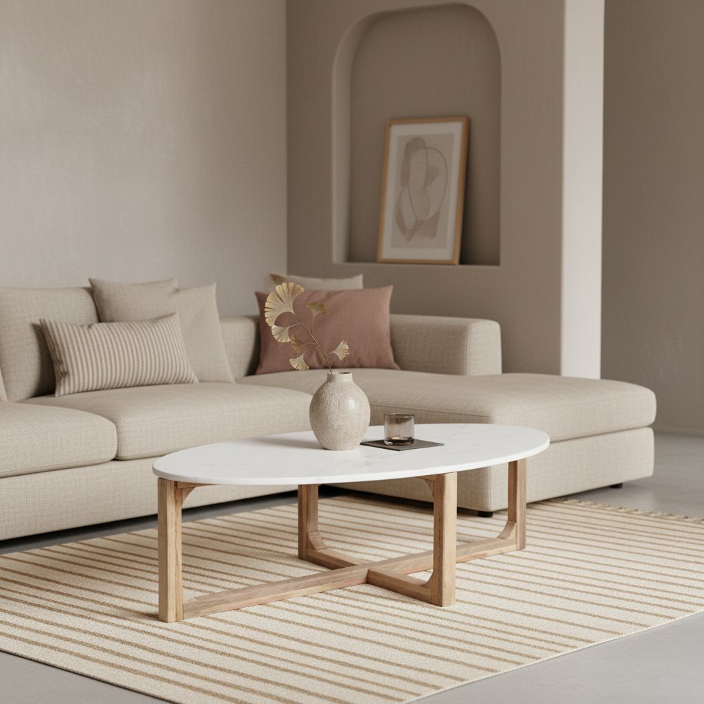 Oval marble coffee table - White - 120x60x38 cm