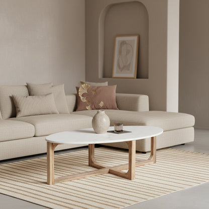 Oval marble coffee table - White - 120x60x38 cm