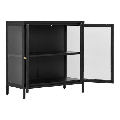 Steel and Glass Door Cabinet - Modern Black Sideboard