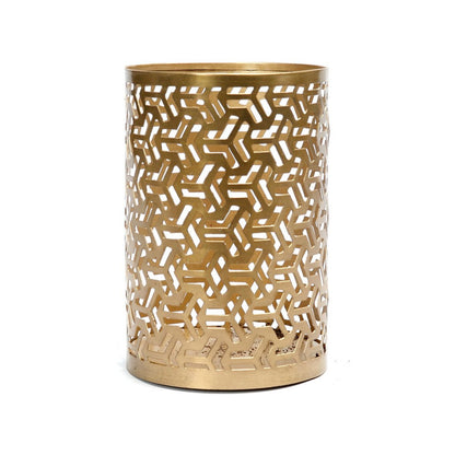 Gold Metal Tea Light Holder - Hollow Zigzag Design, Medium