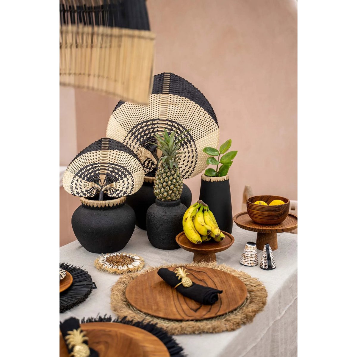 Terracotta Vase with Raffia – Black Natural Styly Vase, Medium