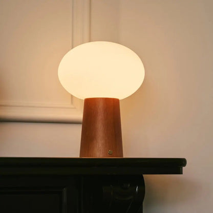 Max Chestnut Brown Wooden Cordless Table Lamp | Rechargeable, Glass, Sustainable Design