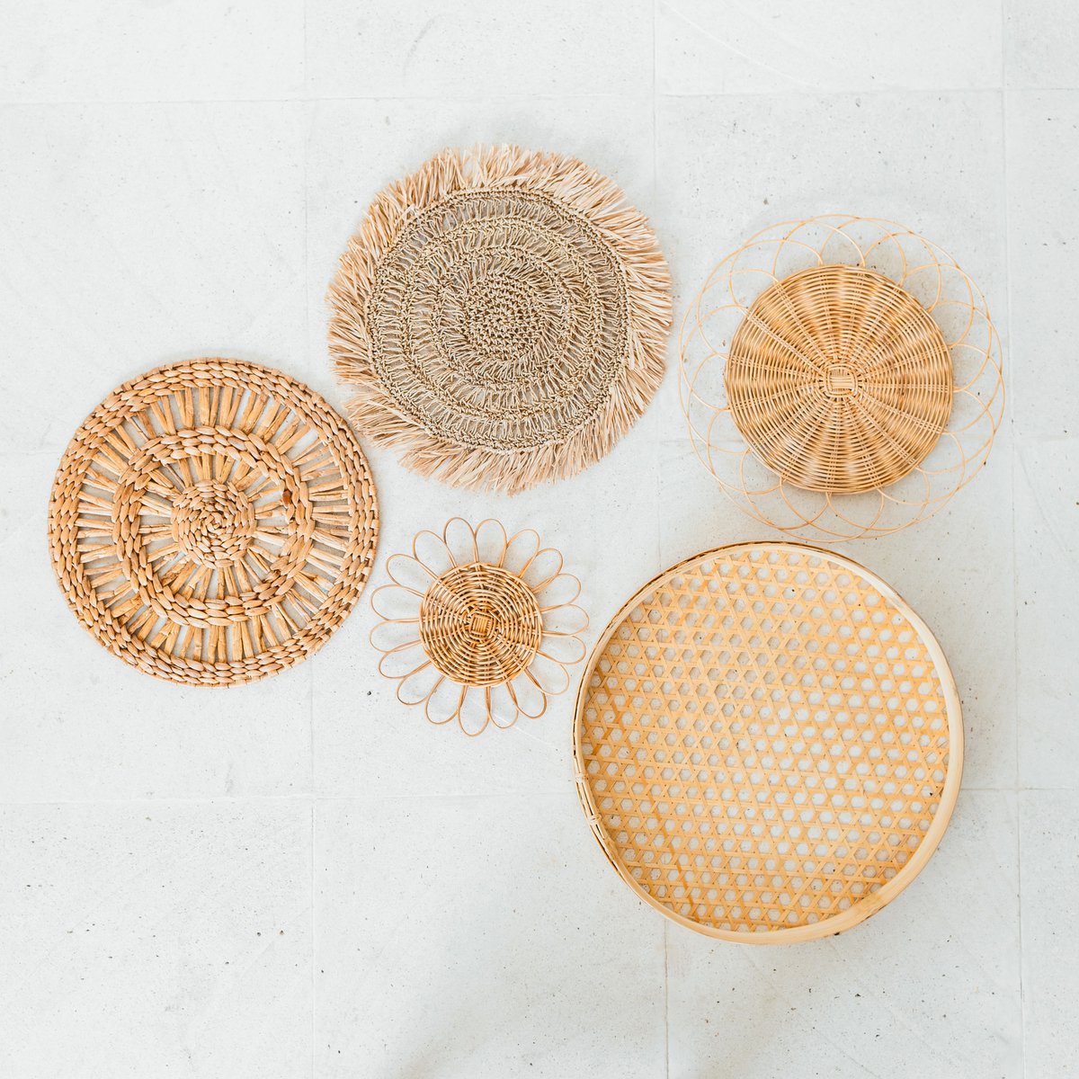 Rattan Wall Decor Set – Boho Woven Baskets, Handmade Wall Hanging