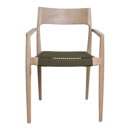 Teak Garden Chair with Armrests – Freya Green Rope & Light Teak