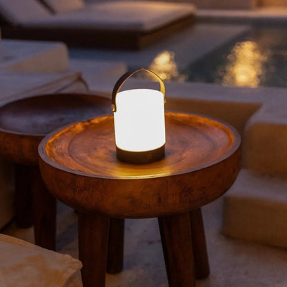 Avery Dark Brown Rechargeable Wooden Table Lamp | Leather Strap, Cordless & Dimmable