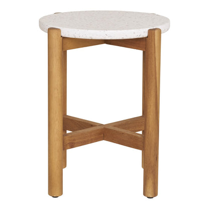 Terracina Side Table - Natural/White, Acacia/Terrazzo, ø37x46 cm