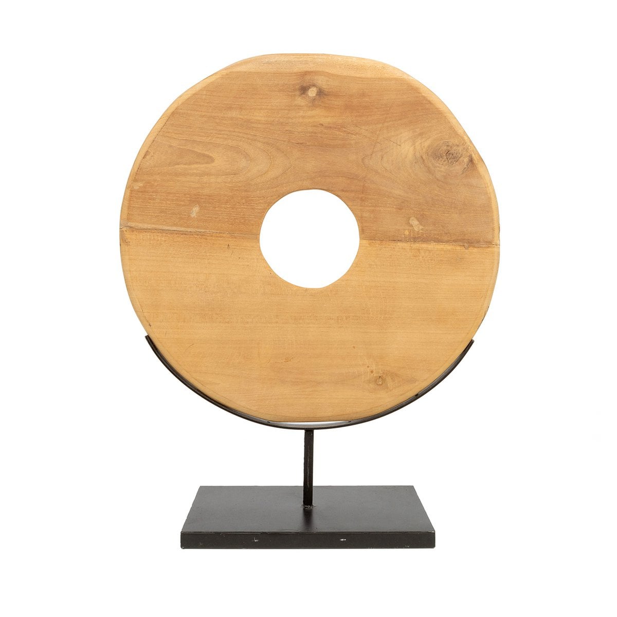 Teak Wood Disc on Stand - Large Decorative Teak Sculpture