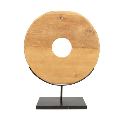 Teak Wood Disc on Stand - Large Decorative Teak Sculpture