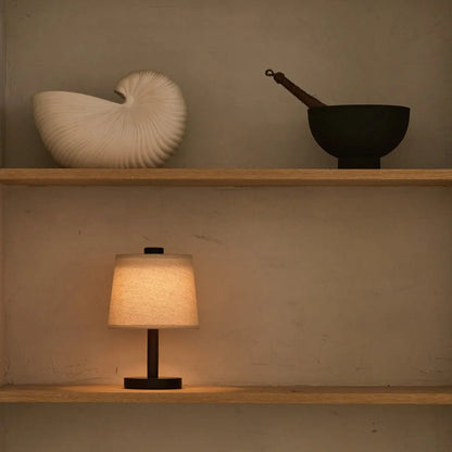 Rover Dark Brown Wooden Rechargeable Lamp | Cordless, Dimmable & Linen Blend