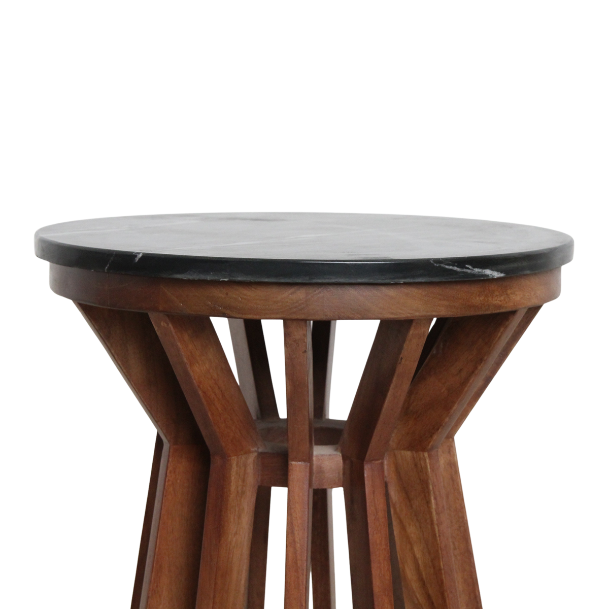 Marble Side Table - Black Mango Wood Accent Table, 40x40x50 cm