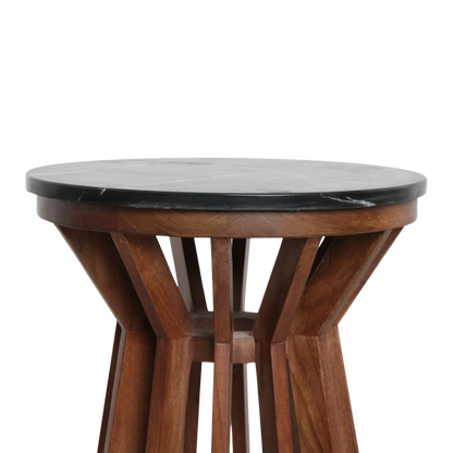 Marble Side Table - Black Mango Wood Accent Table, 40x40x50 cm