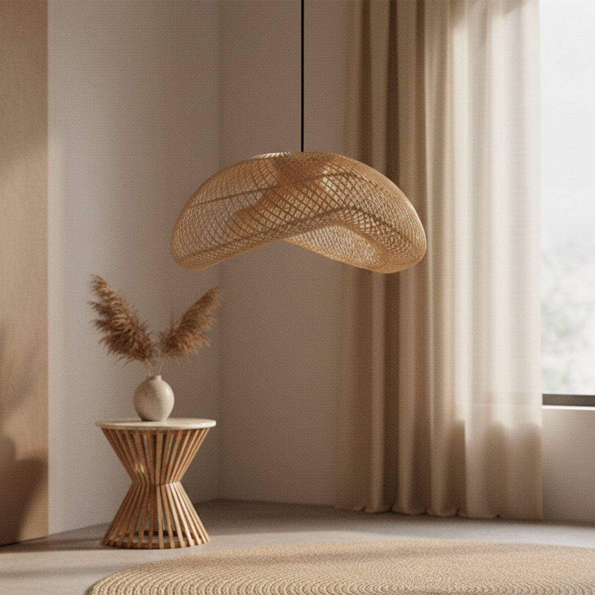 Rattan Pendant Light Organic XL – Handwoven Shade, Natural Style