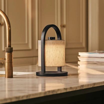 Wooden Rechargeable Table Lamp - Black & Grey Linen Blend, Cordless