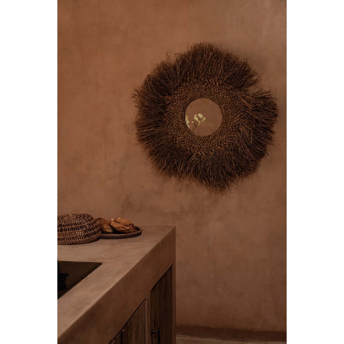 Water Hyacinth Wall Mirror - Natural Woven Round Mirror