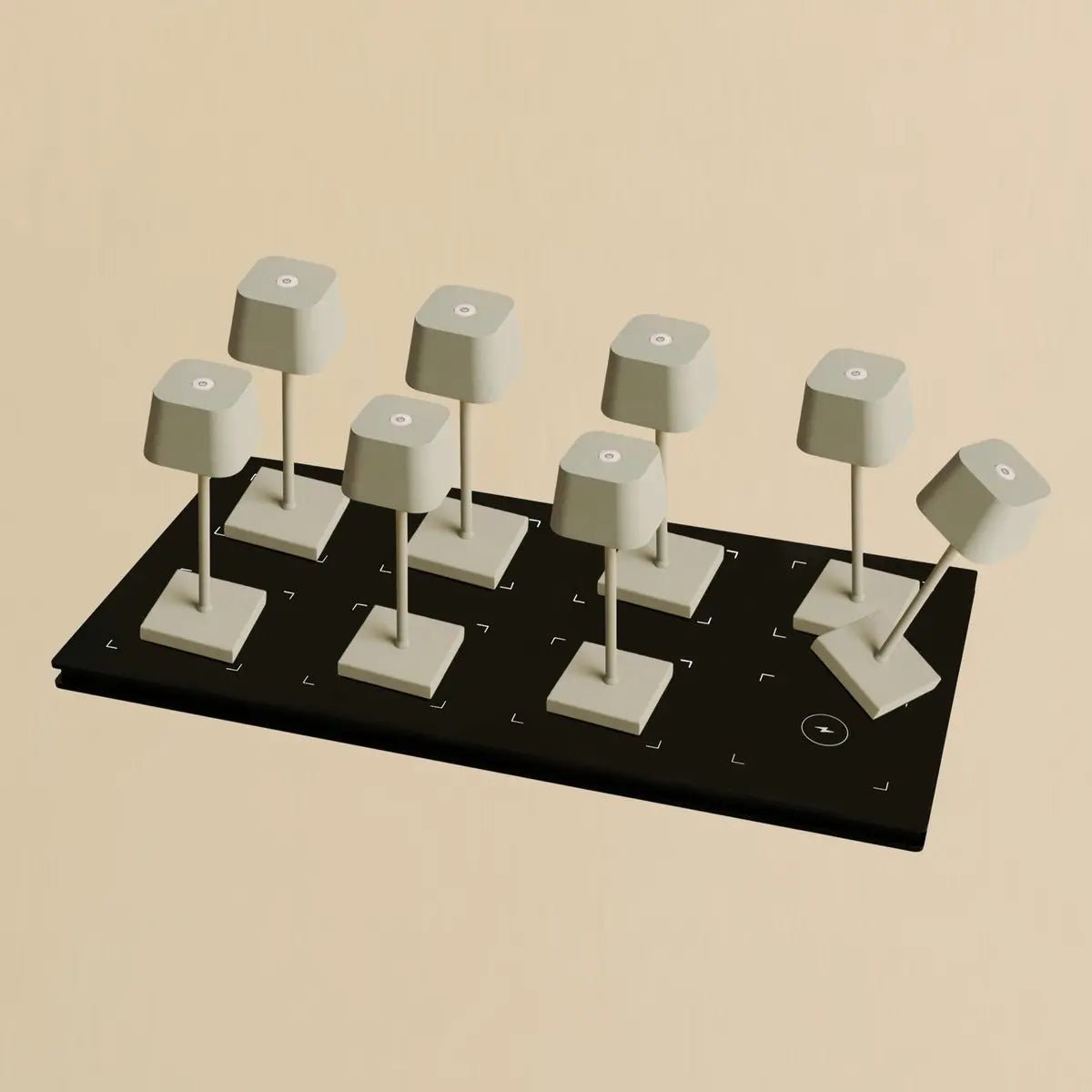 Kombi-Set Professional | 8 x Sarphati Mini Shadow Grey Akku-Tischleuchten & 1 x Ladestation Central Station