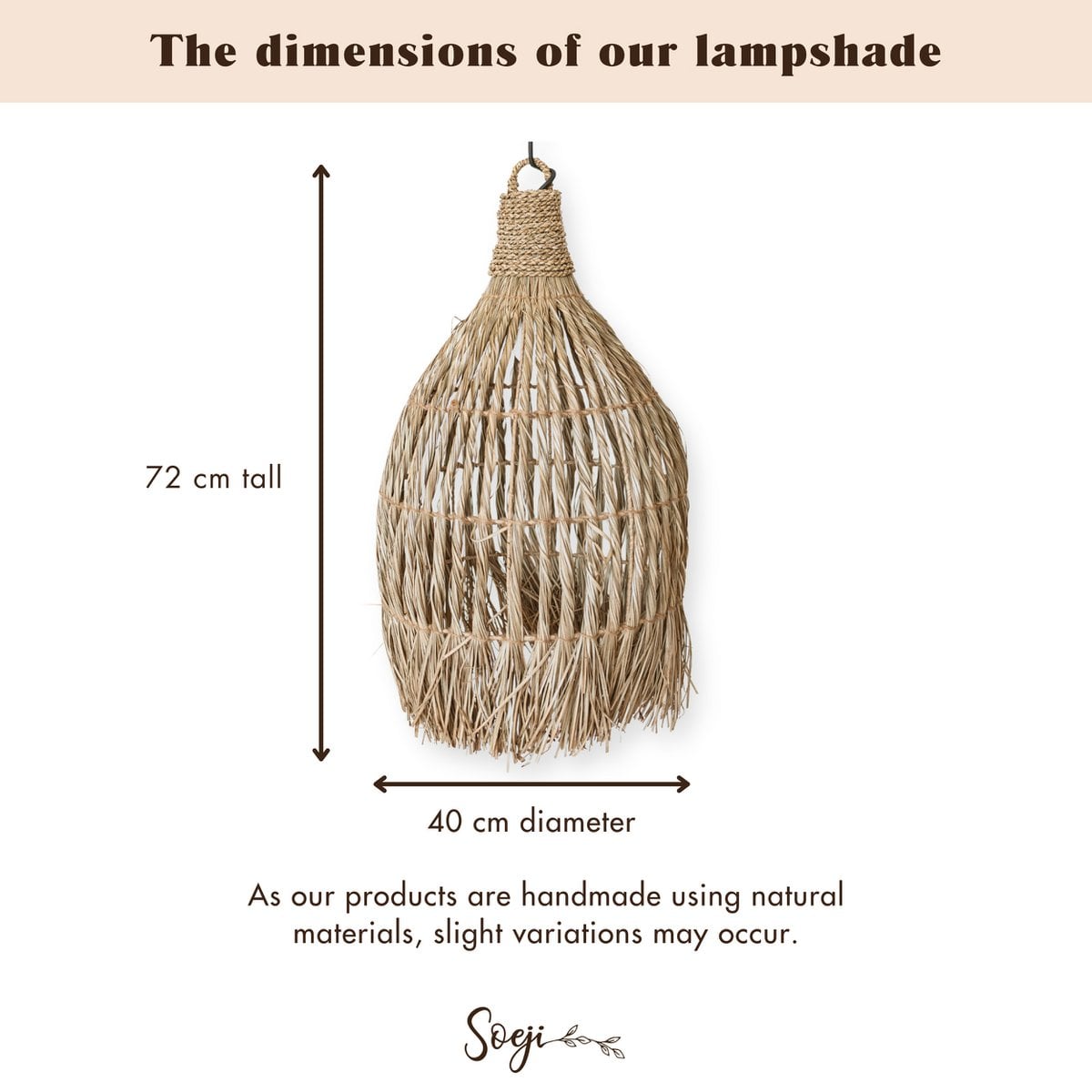 Seagrass Pendant Light - Boho Lampshade - Natural Hanging Lamp Ø 40cm