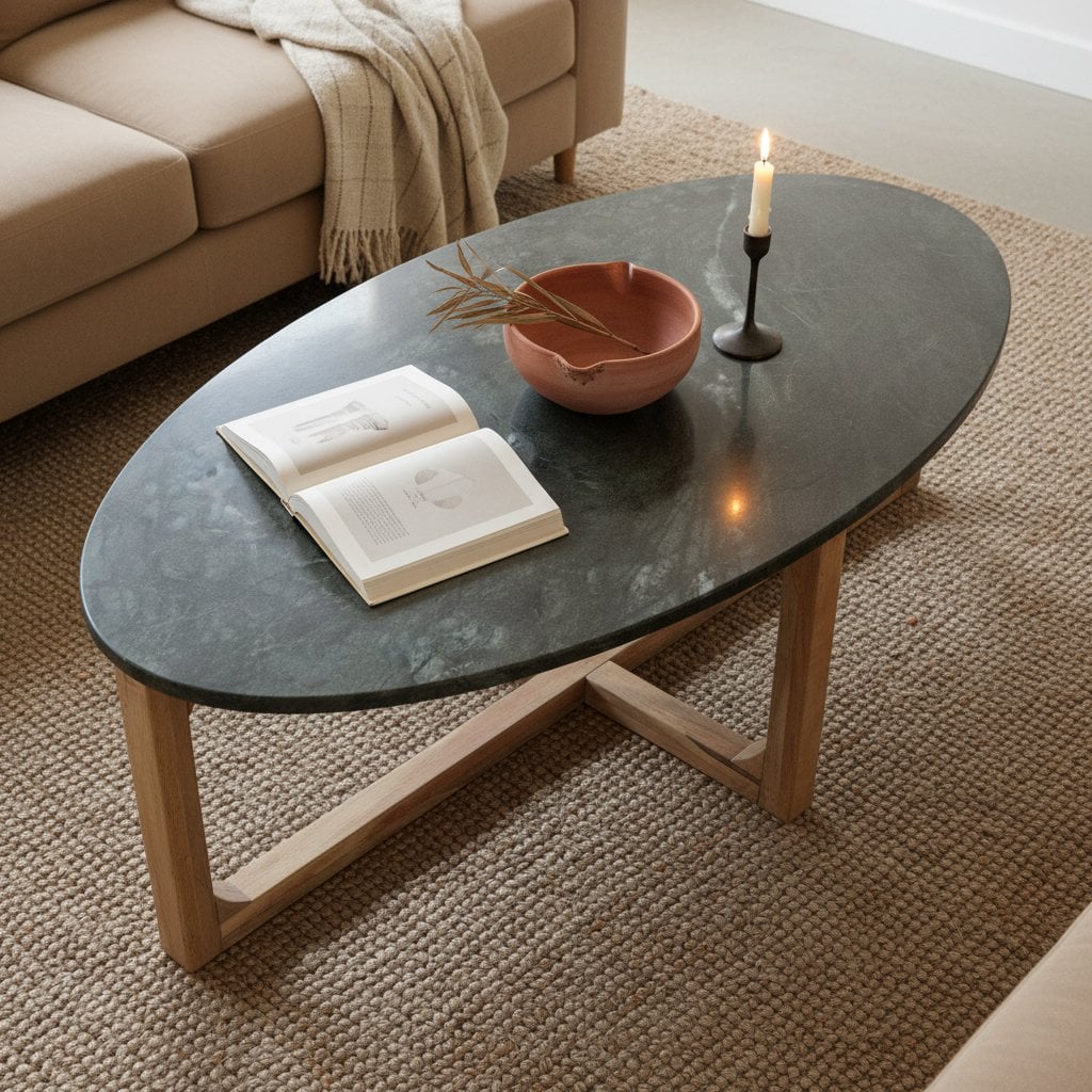 Oval marble coffee table - Green - 120x60x38 cm