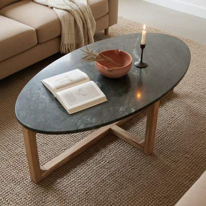 Oval marble coffee table - Green - 120x60x38 cm