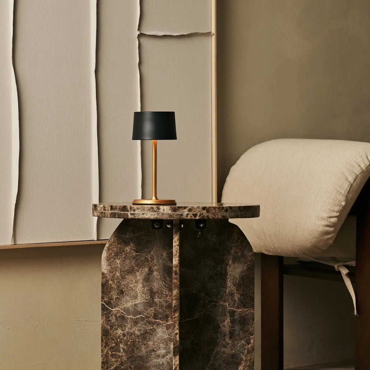 David Black & Gold Rechargeable Table Lamp 2 in 1 with Adjustable Height – Dimmable & Cordless with 120 Hours Battery