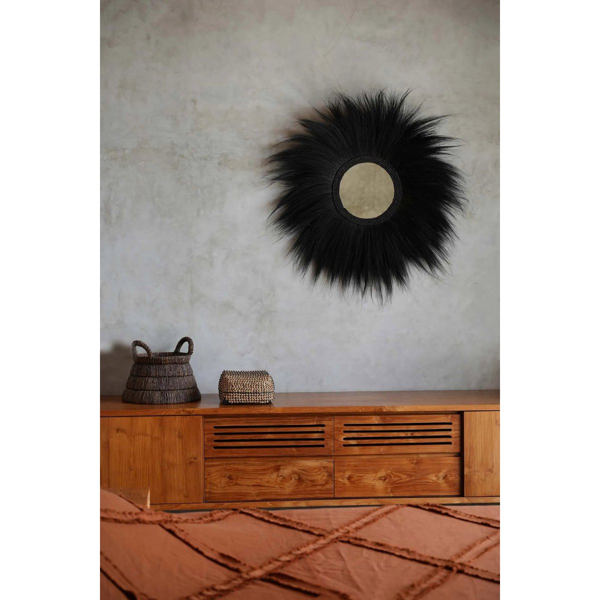 Wall Mirror Rayung Grass – Black Boho Chic Simba Style, Large
