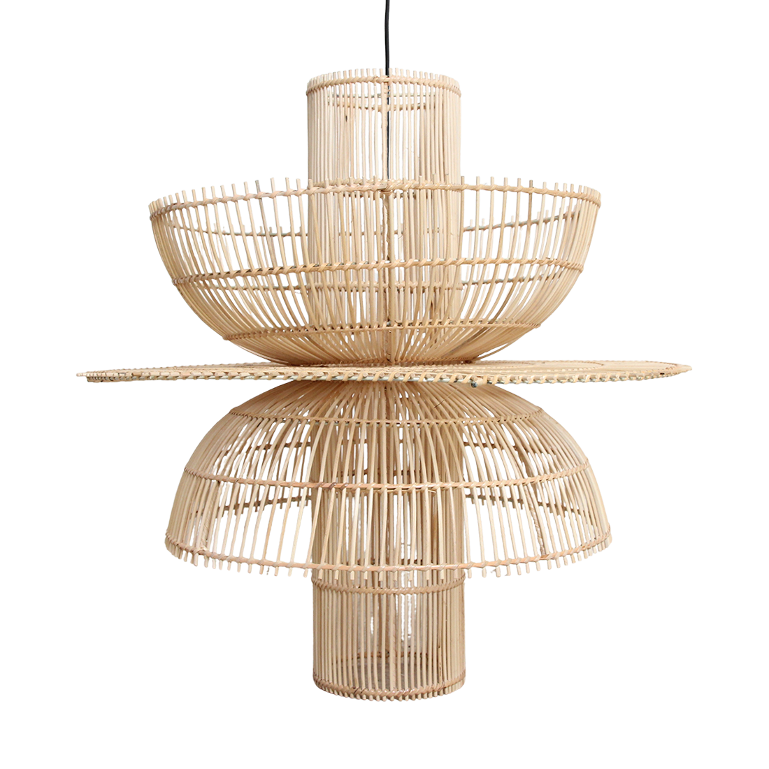 Rattan Pendant Light - Natural Woven Hanging Lamp, 200cm Cord