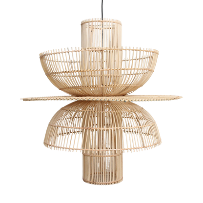 Rattan Pendant Light - Natural Woven Hanging Lamp, 200cm Cord