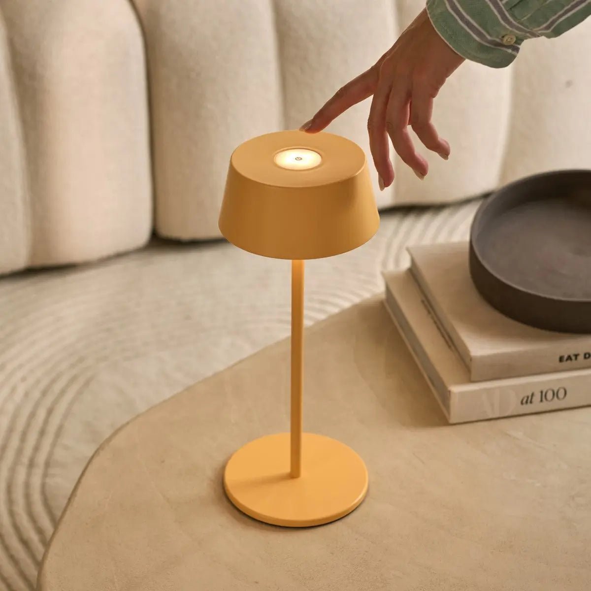 Amber Yellow Table Lamp – Cordless Dimmable LED Light
