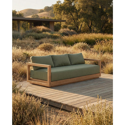Outdoor Sofa: Green Teak Three Seater - Umalas Alga