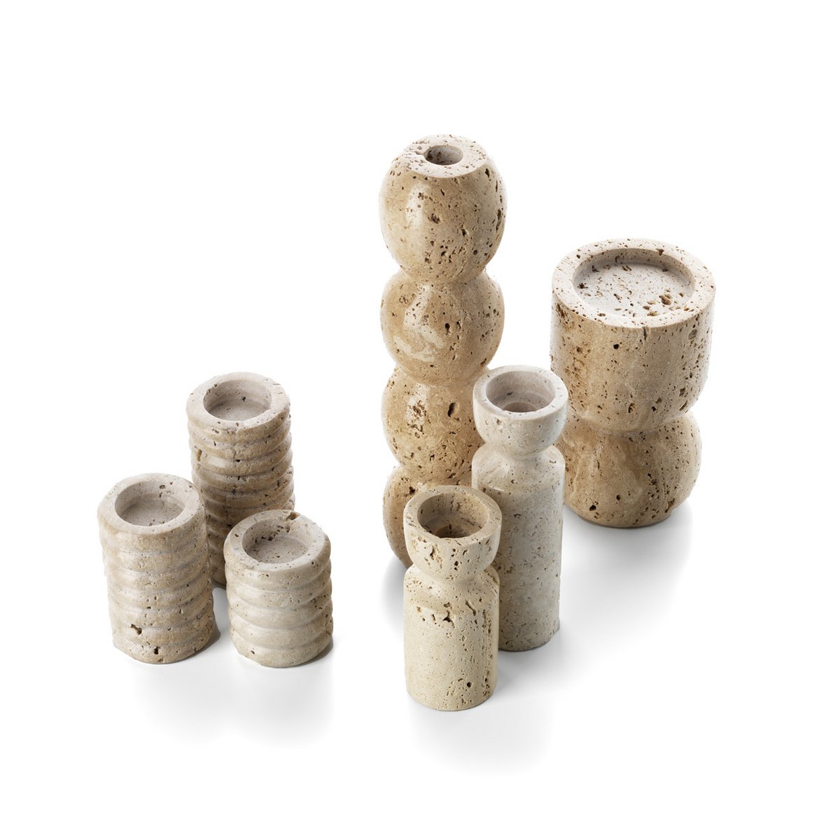 Travertine Taper Candle Holder – Beige Totem Style, Large