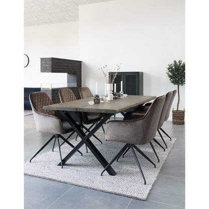 Chaise de salle à manger Harbo avec pivotement - Marron clair, Velours, Pieds en métal noir
