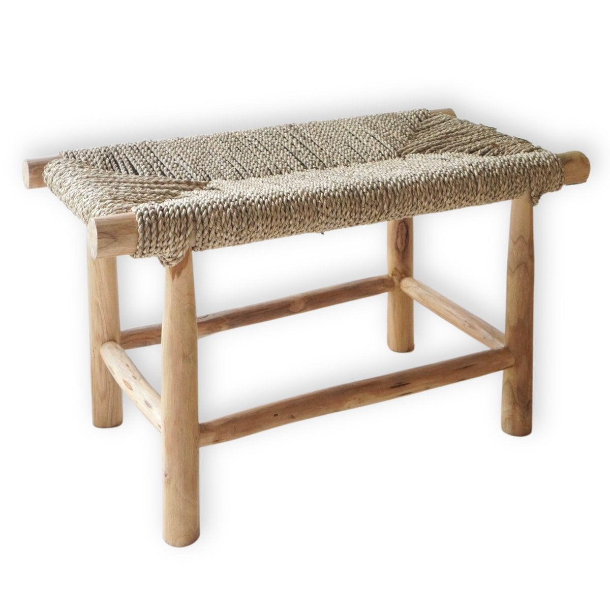 Teak & Seagrass Bench - Handwoven Accent Furniture