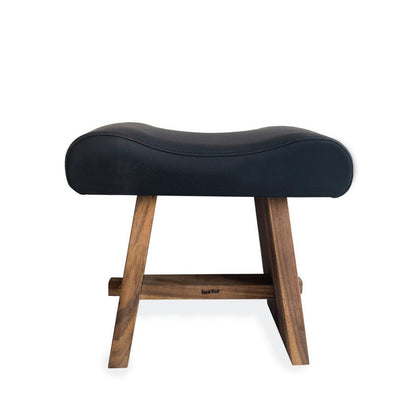 Suar Wood Stool with Leather Seat - Natural Black